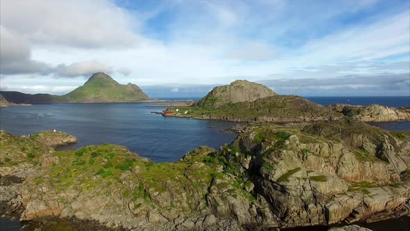 Picturesque rocky islands on Lofoten islands in Norway, aerial view