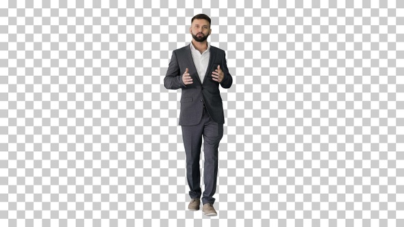 Bearded turk businessman walking and talking, Alpha Channel