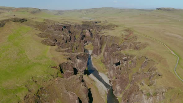 Drone View of Unique Landscape of Fjadrargljufur Canyon in Iceland