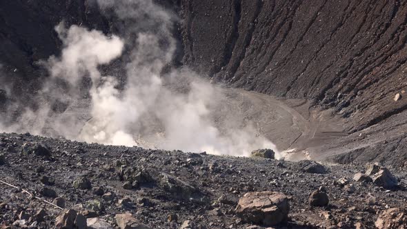 Volcanic Gas Exiting Through Fumaroles on Grand or Fossa Crater of Vulcano Island. Lipari Islands