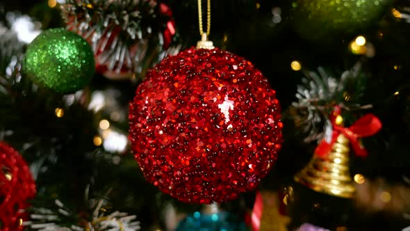 Christmas Red Ball Decoration on Xmas Tree