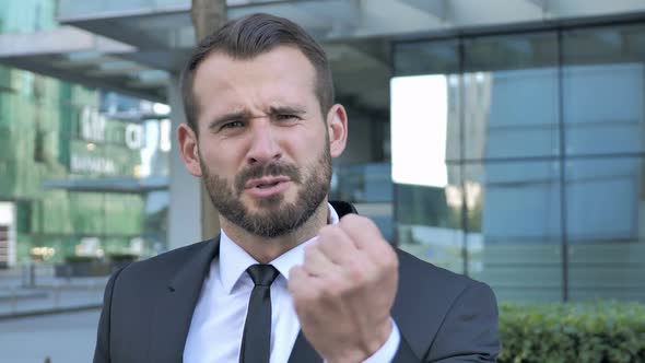 Angry Yelling Beard Businessman Reacting to Problem Outside Office