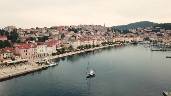 Aerial view of boats at Mali Losinj bay, Croatia.