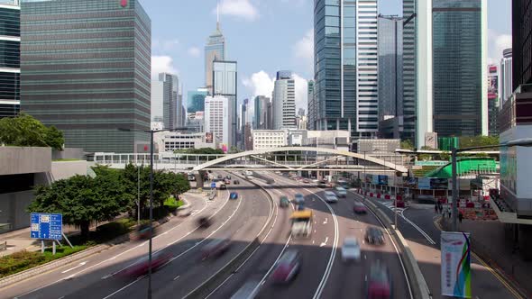 Hong Kong Street Highway with Heavy Traffic on Day