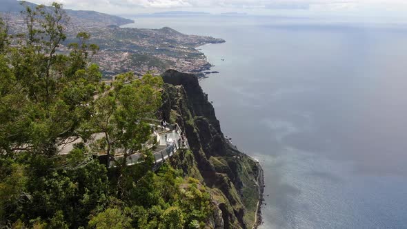 Flying over Cabo Girao viewpoint on Madeira island in Portugal