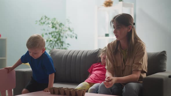 Mother and Children Spend Weekend Together at Home