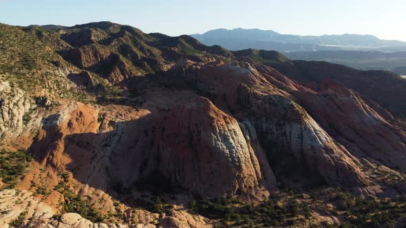 Aerial landscape view over orange rock formations in Zion national park, Utah. The vortex.