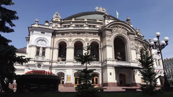 Kyiv. Ukraine: National Opera of Ukraine. Aerial View, Slow Motion