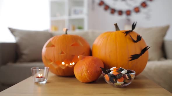 Jack-o-lantern and Halloween Decorations at Home