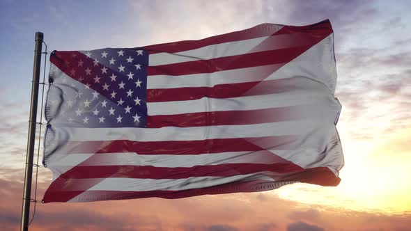 Alabama and USA Flag on Flagpole