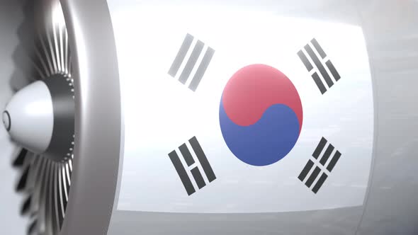 Airplane Turbine with Flag of South Korea