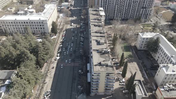 Tbilisi, Georgia - March 3 2021: Flying over Vaja Pshavela Avenue