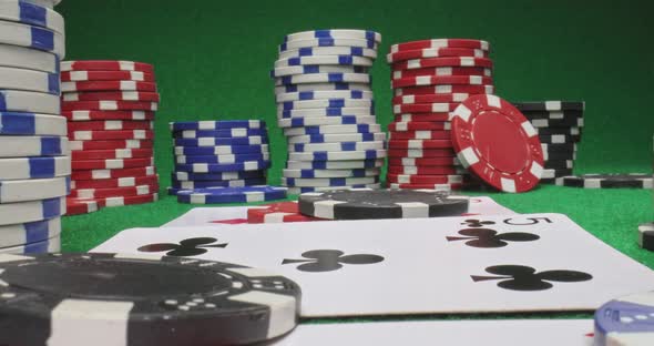 Poker gambling table during the game. Poker game