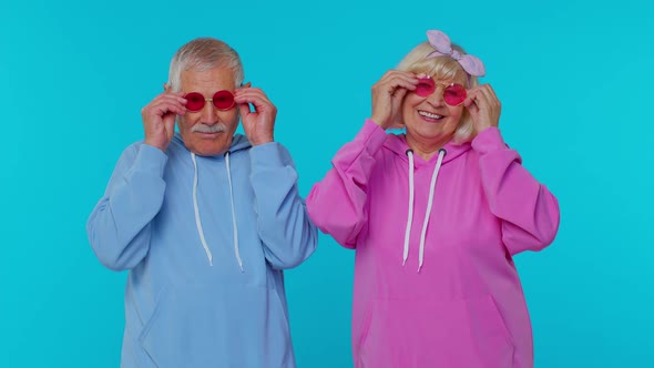 Seductive Senior Grayhaired Stylish Grandfather Grandmother Wearing Sunglasses Charming Smile