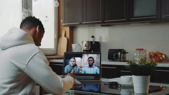 Multiracial Colleagues Working Home on Quarantine By Making Common Video Call By Computer