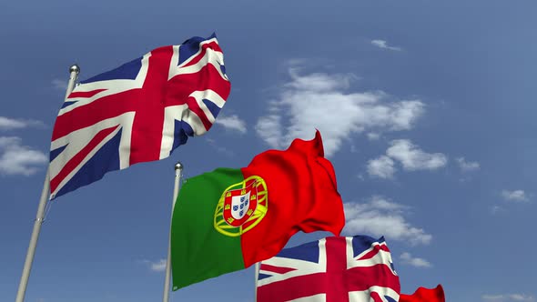 Many Flags of Portugal and the United Kingdom