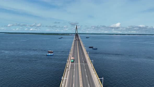 Landmark Cable Bridge at downtown Manaus Amazonas Brazil.