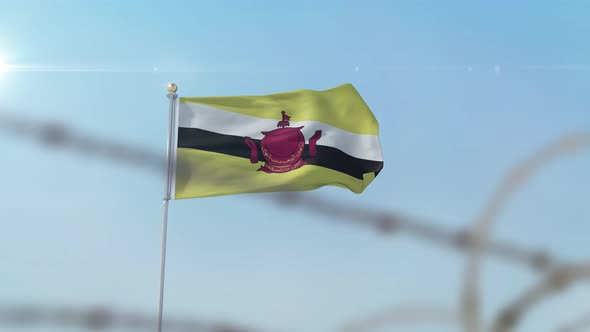 Brunei  Flag Behind Border