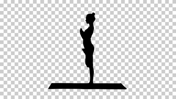 Silhouette woman practicing yoga, Alpha Channel