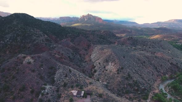 Drone approaching Zion National Park, Utah, USA