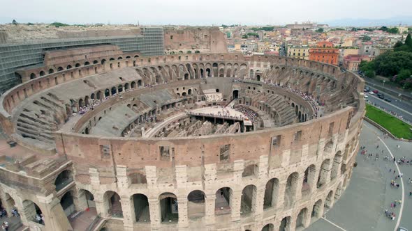 4K Aerial of the colosseum and the center of Rome, Italy.