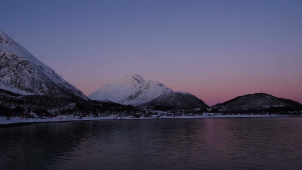 Panoramic View Of Evening Mountains And Quite Fjord