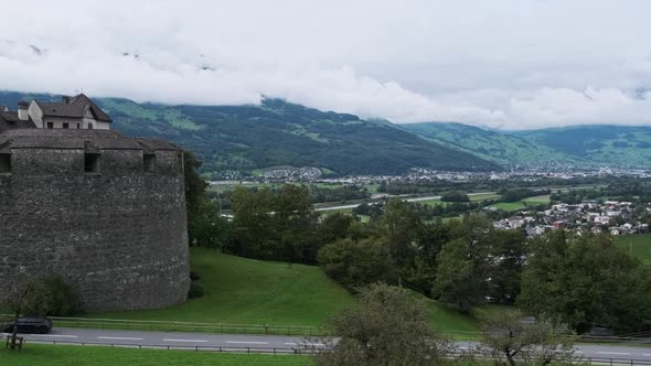 Scenic Panorama of Vaduz Valley By the River Rhine Liechtenstein Alps Mountains