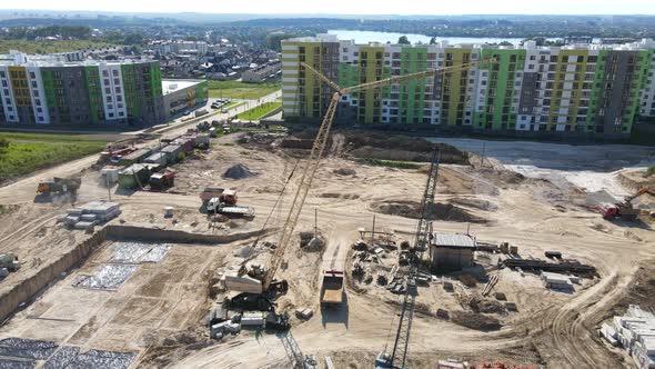 Large Construction Of A Residential Complex. Top To Bottom View. Aerial View