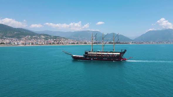 Alanya, Turkey – . Big Kral pirate ship for tourist excursions in Alanya, Turkey. The ship is said t