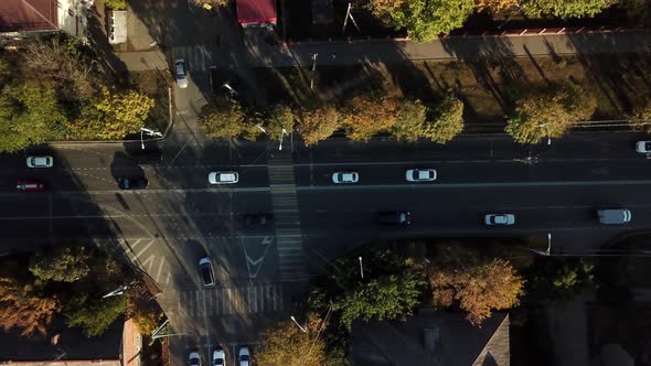 Drones Eye View Traffic Jam Top View Transportation Concept Roundabout Intersection Crossroad Aerial