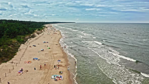 Crowded beach on Baltic Sea in summer, Poland