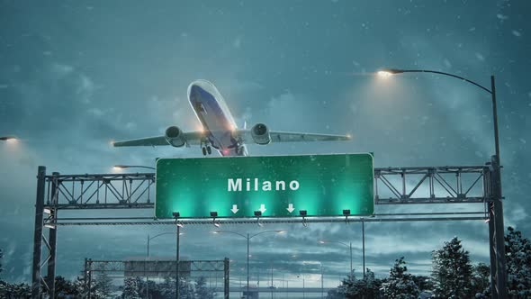 Airplane Take Off Milan in Christmas