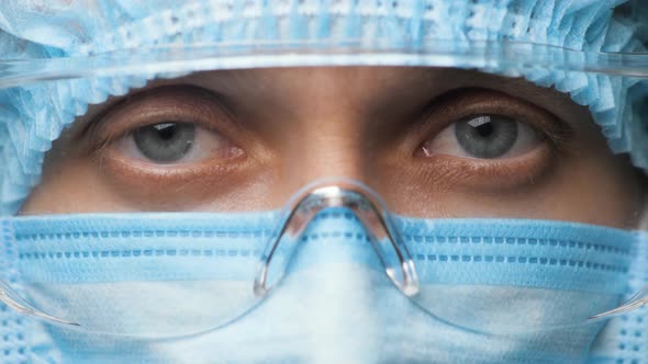 Doctor Woman Wearing Safety Uniform and Medical Protective Glasses. Research Laboratory Officer