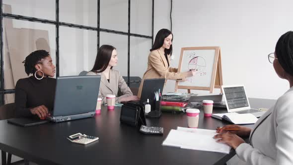 Woman Present Project to Colleguess at Office