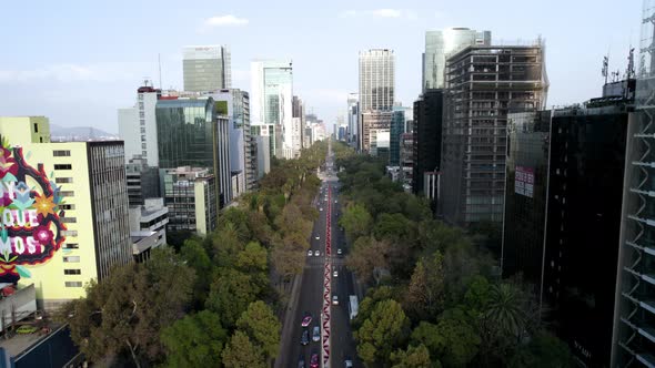 static shot over Diana monument at paseo de la Reforma