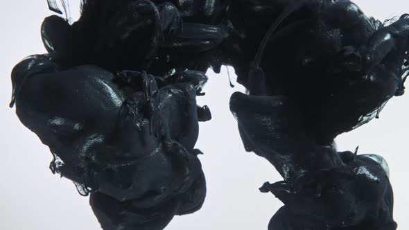 Black nacreous paint in water against white background. alt