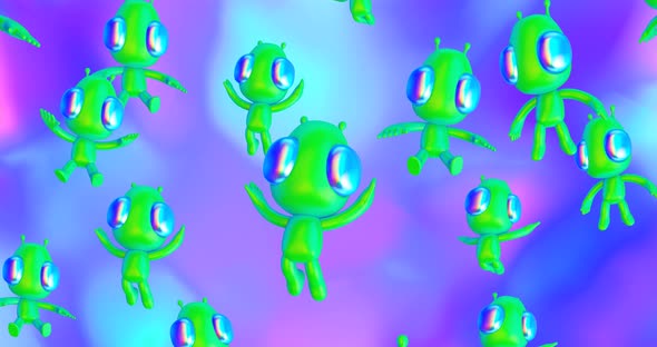 4k motion design. 3d animation seamless pattern. Funny alien in abstract space