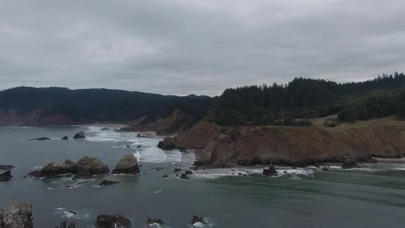 Cannon Beach, Oregon, United States. Beautiful Aerial View of the Rocky Pacific Ocean Coast during a