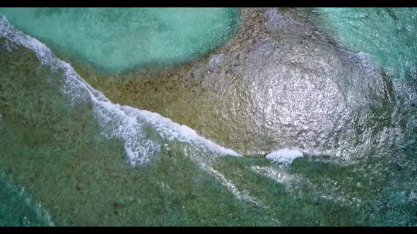 Aerial flying over texture of luxury coastline beach journey by blue lagoon with white sandy backgro