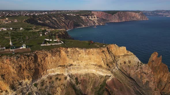 Drone View of the Cliffs Lermontov Cape and the Black Sea