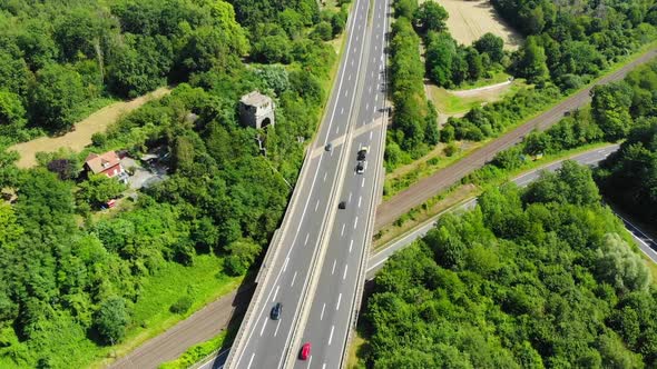 german autobahn from above through landscape