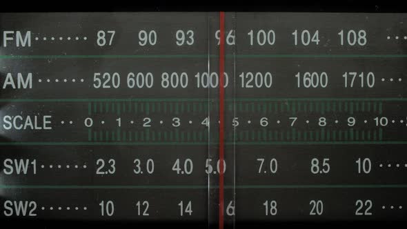 Frequency Label Moves in Scale of Analog Vintage Radio Tuning Control Panel