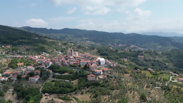 Ancient Italian Village Ponzano Superiore, Liguria Dronie Movement