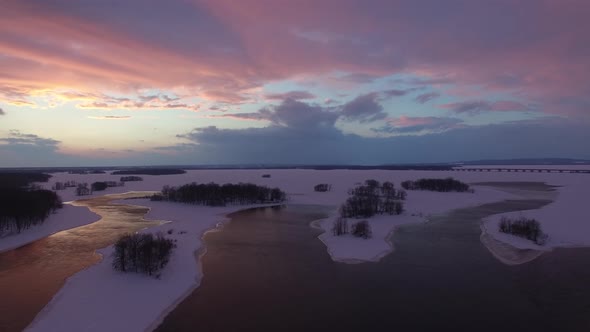 Pretty elevated sight at dawn of cloud formation painted in beautiful colors