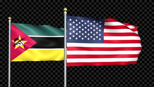 Mozambique And United States Two Countries Flags Waving