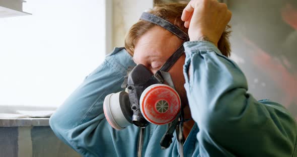 Man wearing gas mask 