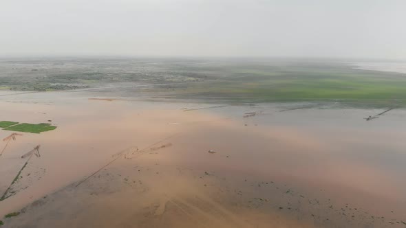 Panning Aerial Drone Shot of Tonle Sap Lake