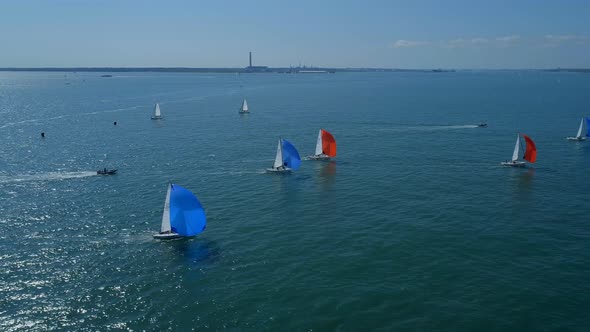 Aerial Chase of Yachts in a Sailing Race