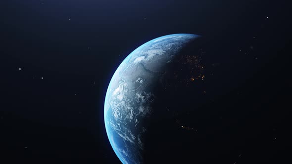 3D animation of a view from space to the planet Earth. Rotation of the planet