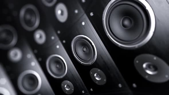 Endless rotation around the circular array of active speakers. Loopable. HD